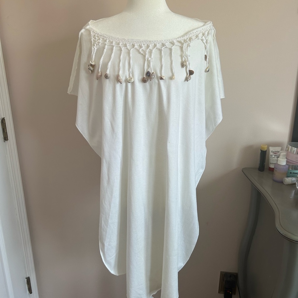 Fun  White Beach Coverup with real sea Shell Accents